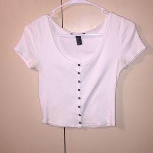 White Button Crop Top